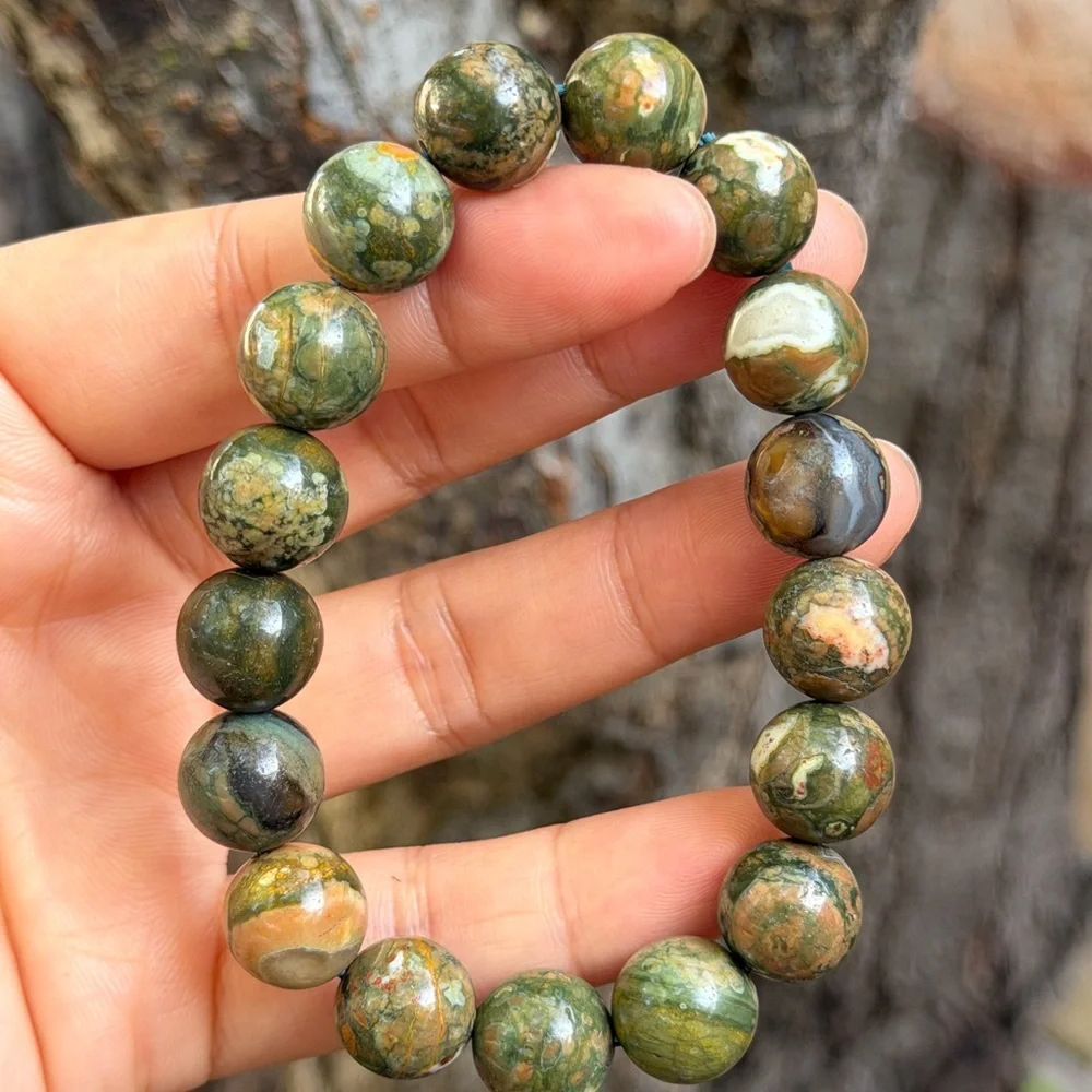 12mm stretchable green‎ forest jasper bracelet 0736